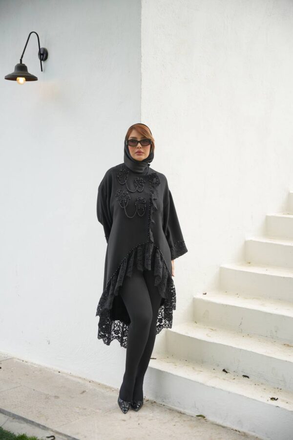 مانتومجلسی مشکی بلند  طرح آوا - تصویر 4