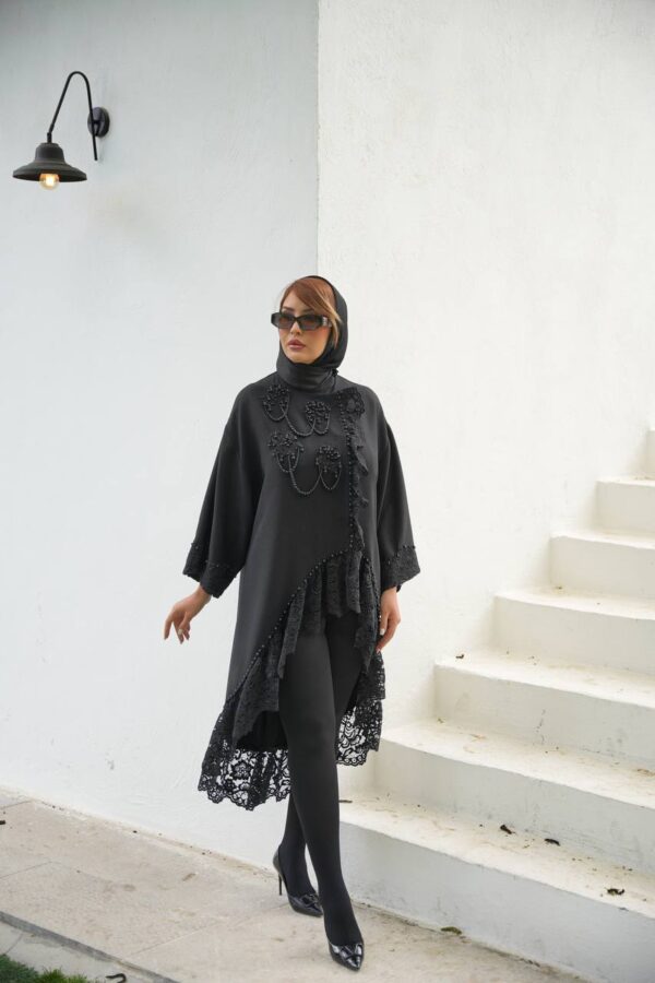 مانتومجلسی مشکی بلند  طرح آوا - تصویر 2