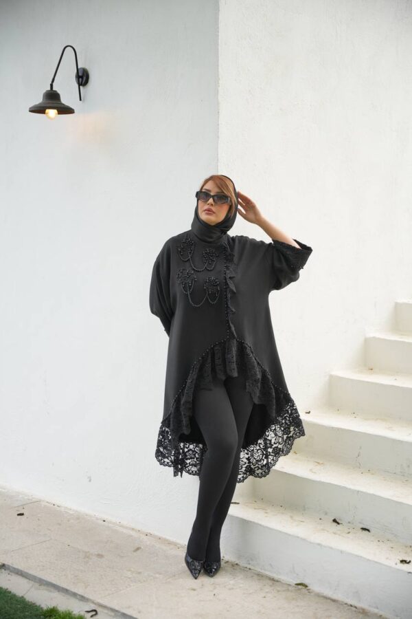 مانتومجلسی مشکی بلند  طرح آوا - تصویر 3