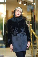 مانتو مجلسی مشکی ژاکارد مخمل مزونی - تصویر 2