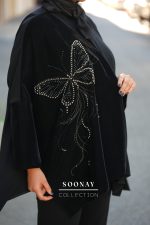 مانتو پانچو مشکی مجلسی طرح MARIPOSA NEGRA - تصویر 3