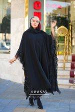 مانتو مجلسی مشکی عبایی طرح نرمین - تصویر 2