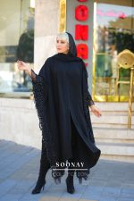 مانتو مجلسی مشکی عبایی طرح نرمین - تصویر 3