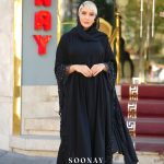 مانتو مجلسی مشکی عبایی طرح نرمین