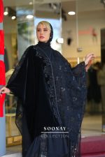 مانتو  عبایی مجلسی مشکی طرح  LUMINOSA - تصویر 3
