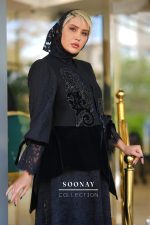 مانتو مجلسی مشکی مزونی بلند دخترانه طرح  HERMOSA