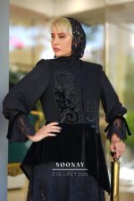 مانتو مجلسی مشکی مزونی بلند دخترانه طرح  HERMOSA - تصویر 2