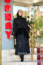 مانتو مجلسی مشکی مزونی بلند دخترانه طرح  HERMOSA - تصویر 3