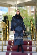 مانتو عبایی مشکی مزونی ساتن لاکچری - تصویر 2