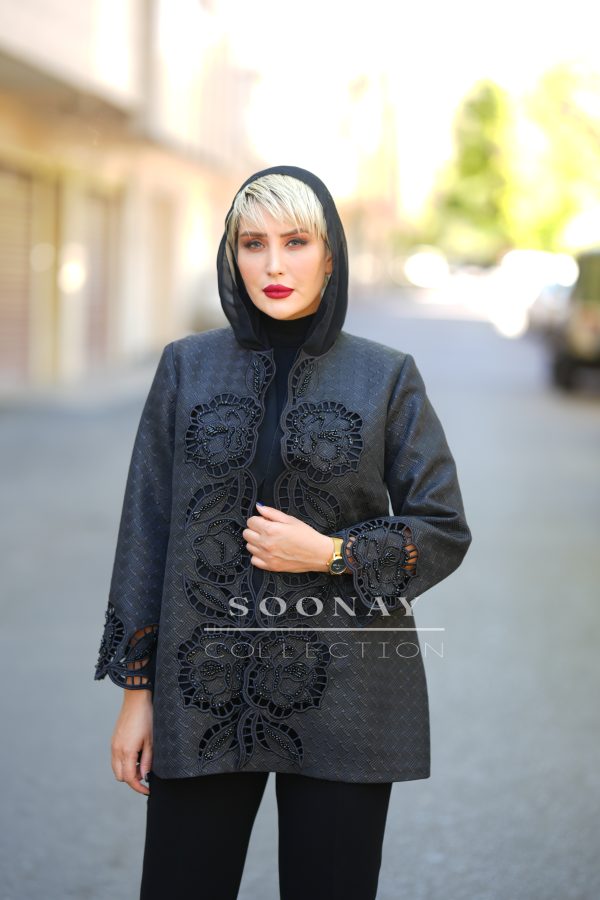 مانتو مجلسی ژاکارد بریده دوزی SELANA - تصویر 3